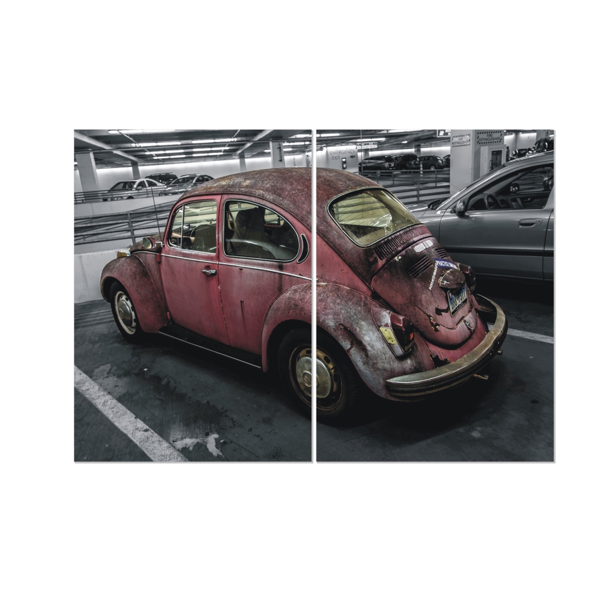 F2abrc70 40 X 27.5 In. Seni Retro Car 2-panel Mdf Framed Photography Triptych Print