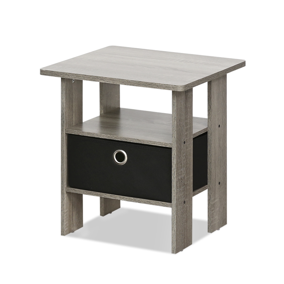 11157GYW-BK End Table Bedroom Night Stand with Bin Drawer, French Oak Grey & Black