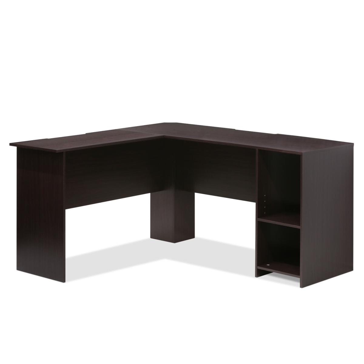16084ex Indo L-shaped Desk With Bookshelves, Espresso