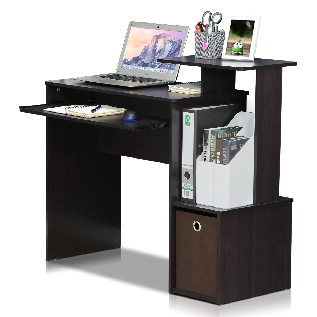 12095dwn Econ Multipurpose Home Office Computer Writing Desk With Bin, Dark Walnut