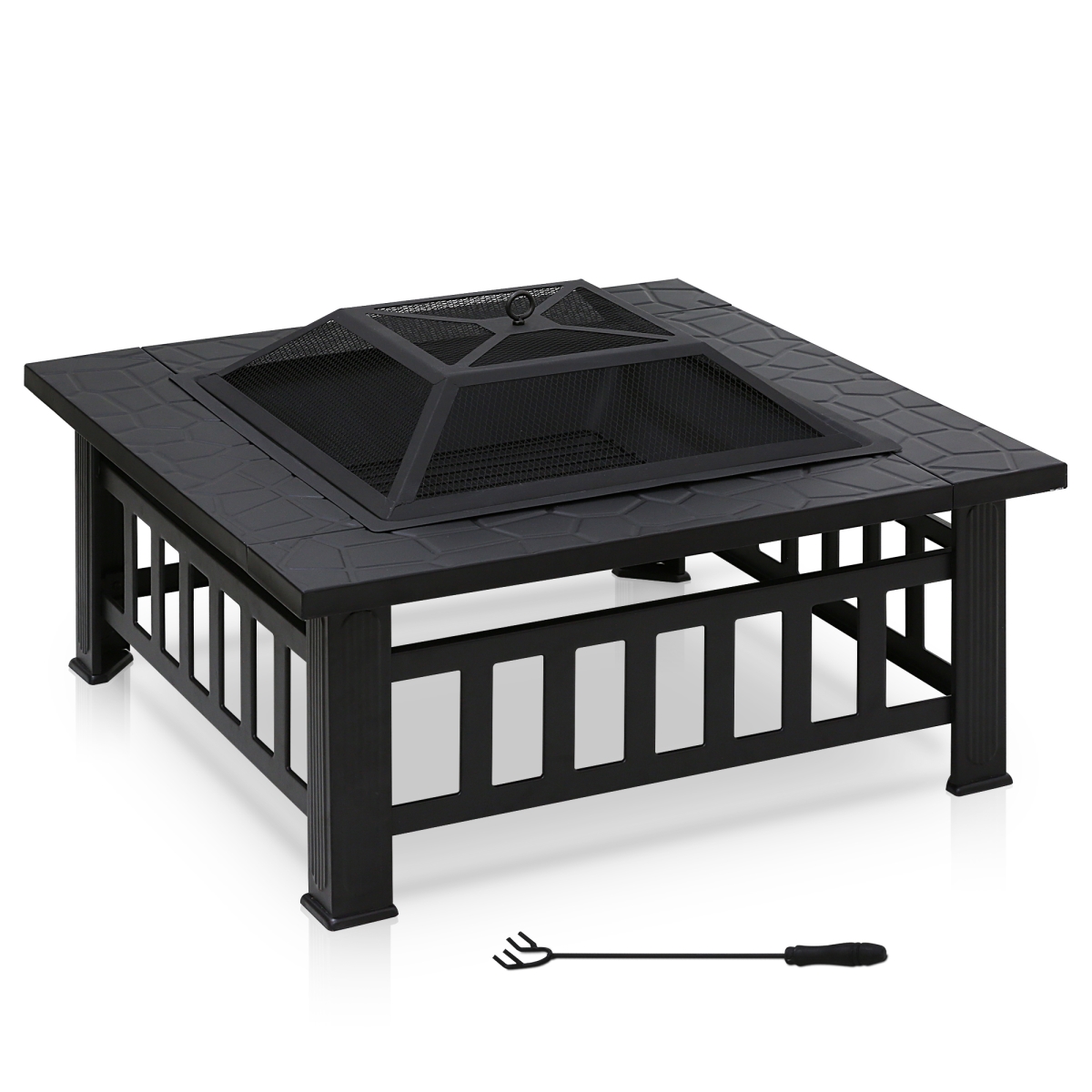 Outdoor Square Fire Pit, Black