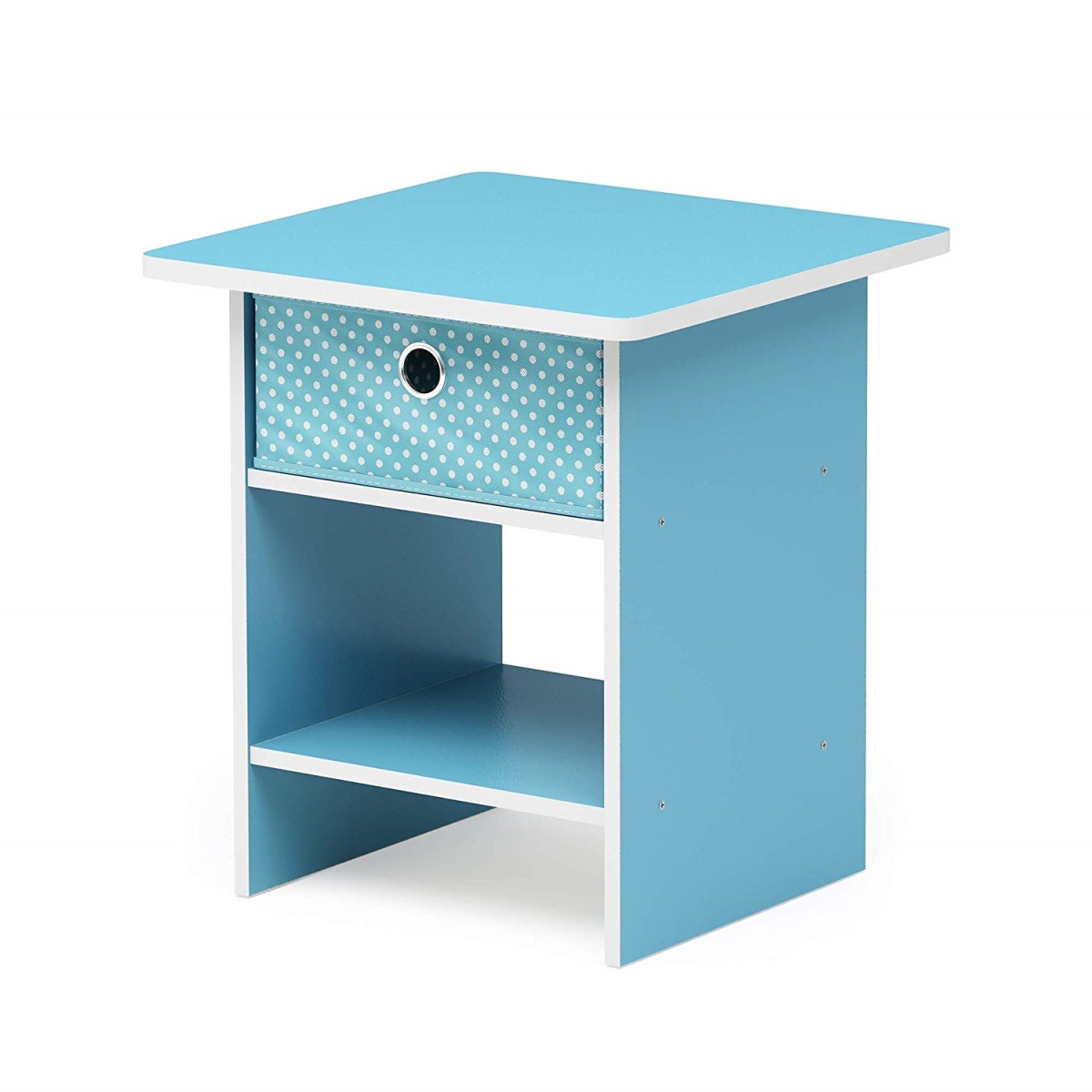 10004lbl-lbl End Table & Night Stand Storage Shelf With Bin Drawer, Light Blue - 17.8 X 15.5 X 15.5 In.