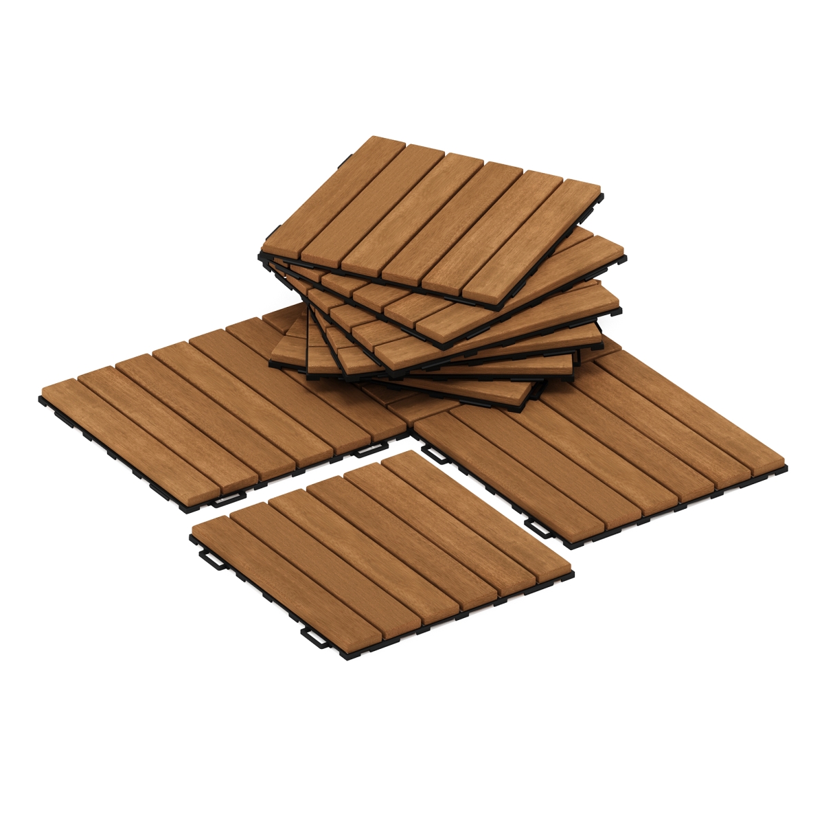 Tioman Outdoor Floor Decking Wood Tile Interlock, Honey Oak - 10 Piece