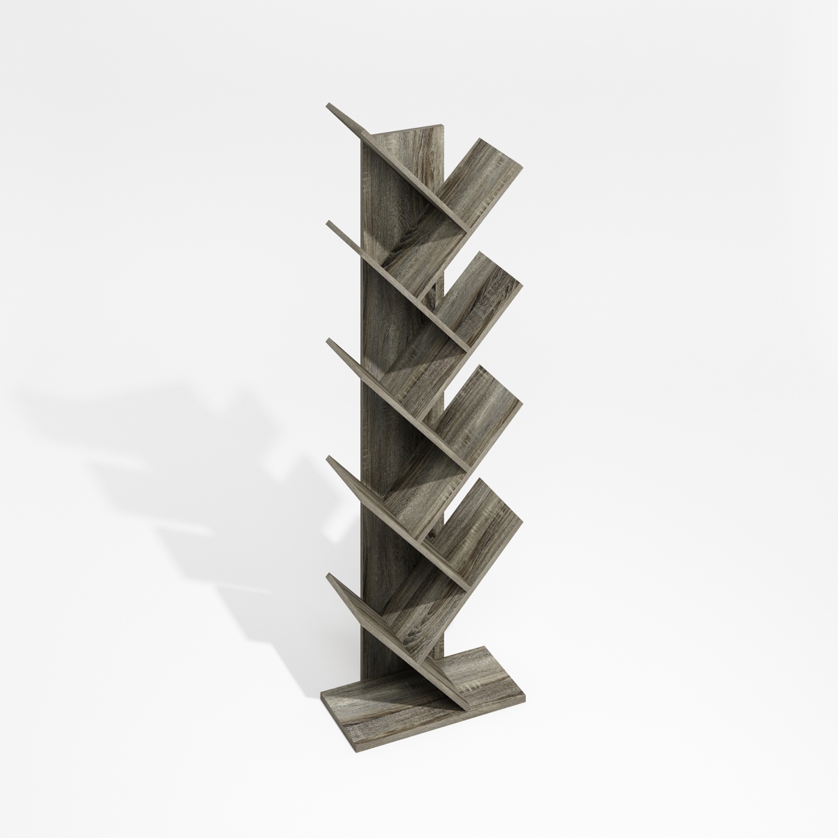 RL21052GOK 8.39 x 50.87 x 15.75 in. Tree Bookshelf 9-Tier Floor Standing Bookcase, Gray Oak
