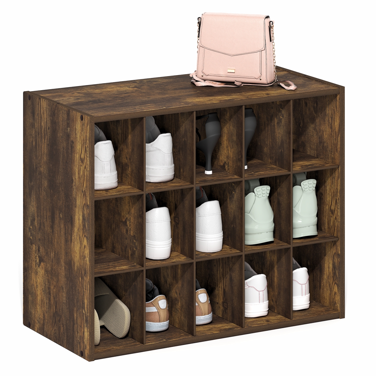 25004AP 11.4 x 24.2 x 19.3 in. Fano 15-Cube Stackable Shoe Rack for Closet Entryway - Amber Pine