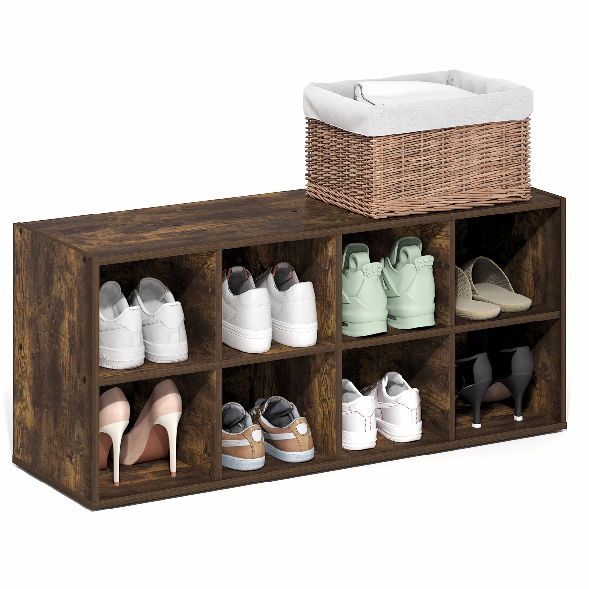 25006AP 11.7 x 35.9 x 15.6 in. Fano 8-Cube Stackable Shoe Rack for Closet Entryway - Amber Pine