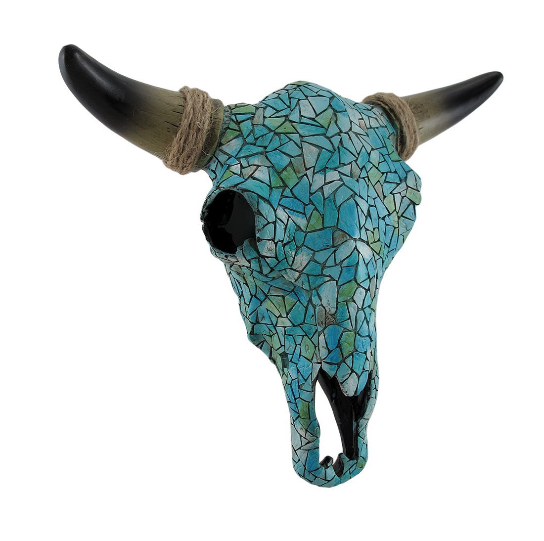 12428 Mosaic Turquoise Steer Skull Wall Hanging - 10.5 X 3.75 X 11.5 In.