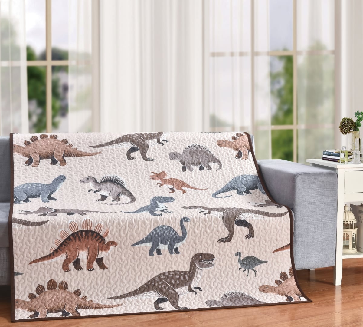 63878 Jurassic Journey Childrens Dinosaur Themed T-Rex 60 x 50 Decorative Quilt Throw Blanket