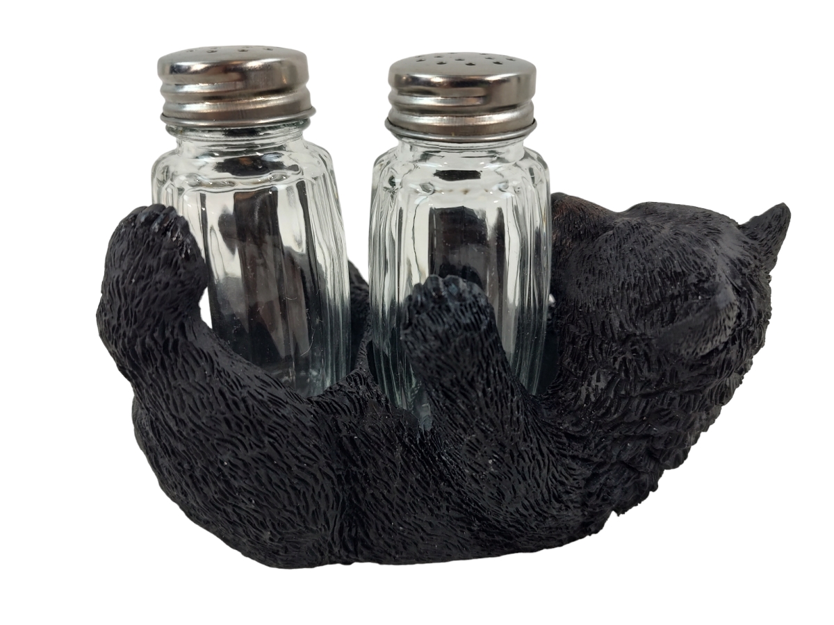 Picture of De Leon Collections 15556 Polyresin Woodland Black Bear Cub Laying on Back Rustic Forest Salt and Pepper Shaker Holder Set