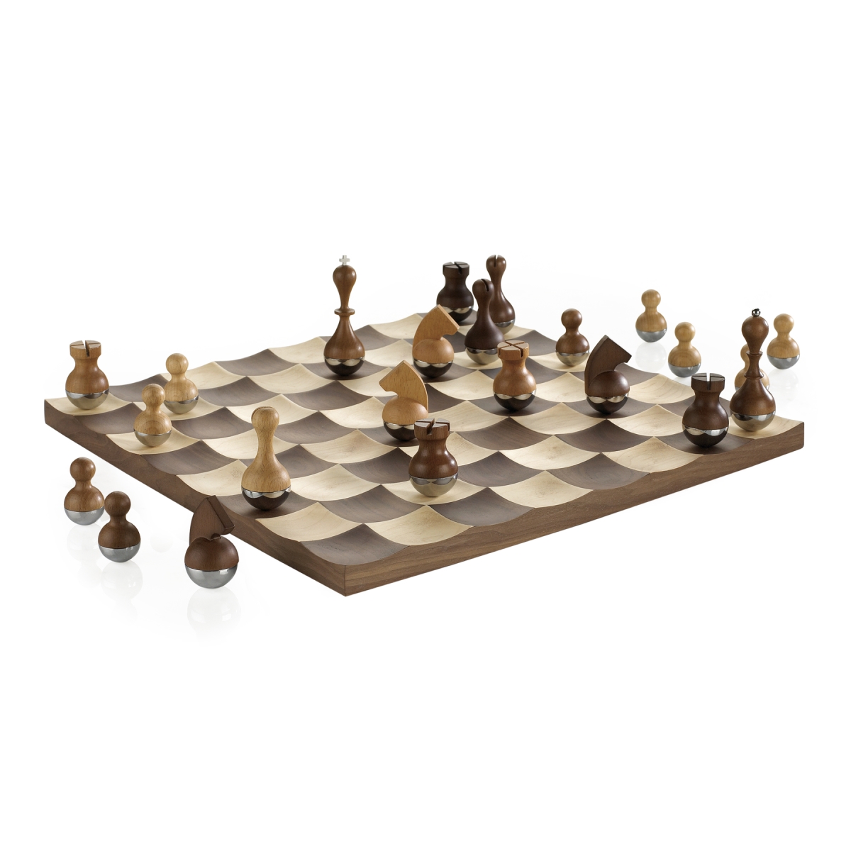 377601-656 Wobble Chess Set For Kids & Adults - Walnut & Maple