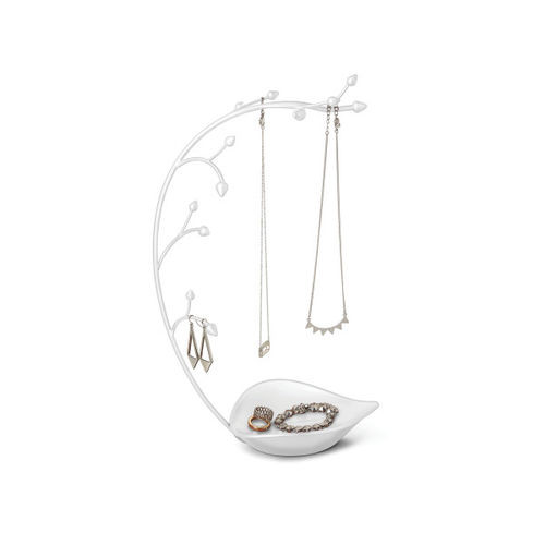 299340-660 Orchid Jewelry Organizer & Necklace Holder With Built-in Dish For Rings, Earrings, & Bracelets - White