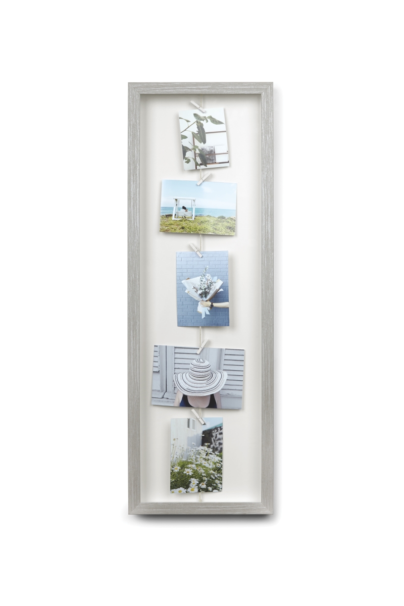 311020-1177 Clothesline Flip Photo Display Hanging Wire, Natural Wood Finish - Grey Texture