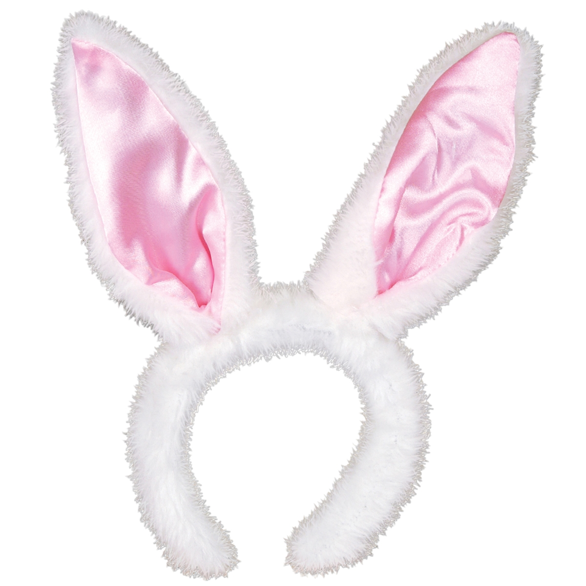 Bg40761 Bunny Ears White With Pink Satin Headband