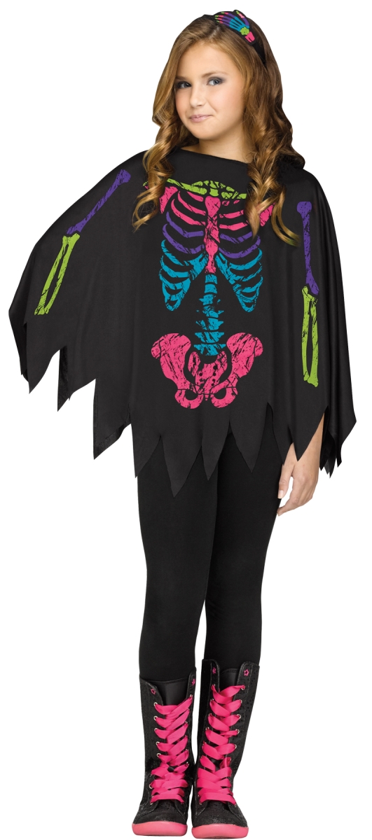 Fun World Fw90395c Poncho Skeleton Color Child Up To Costume