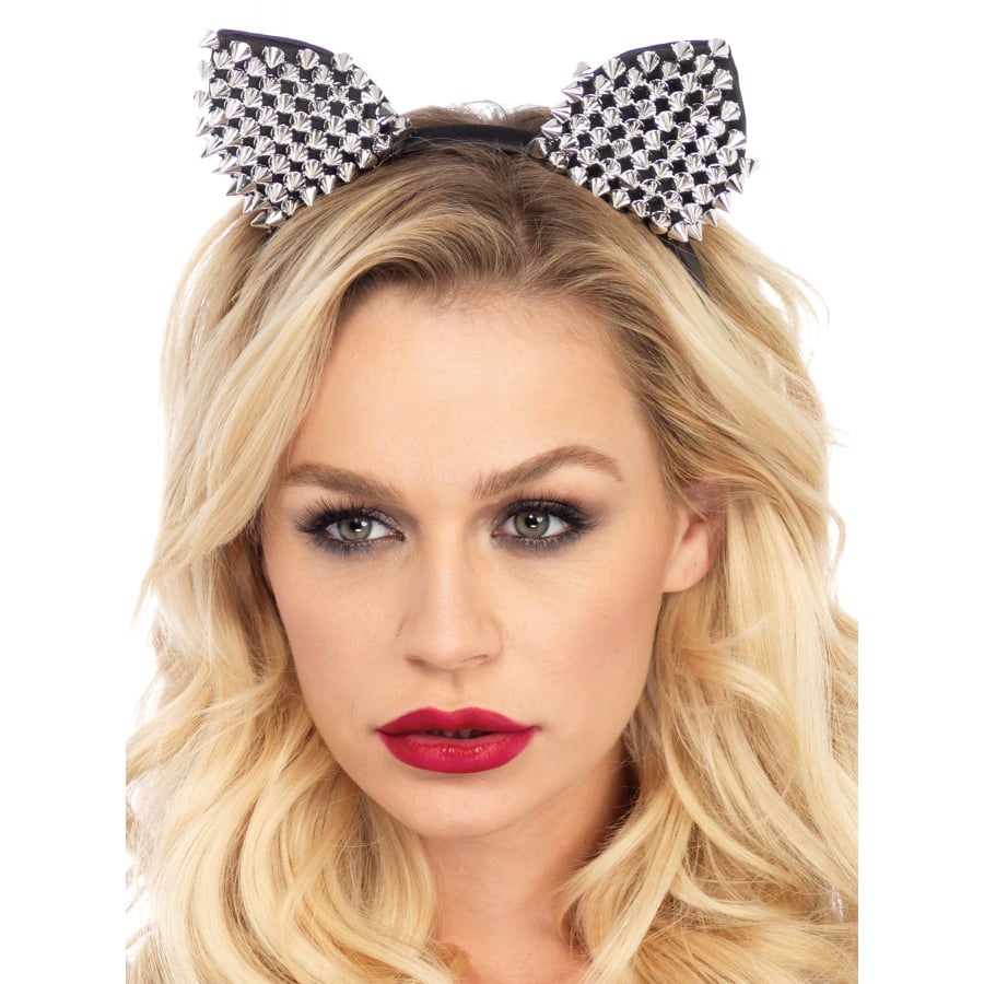 Cat Ears Studded Silver Adult Halloween Headband