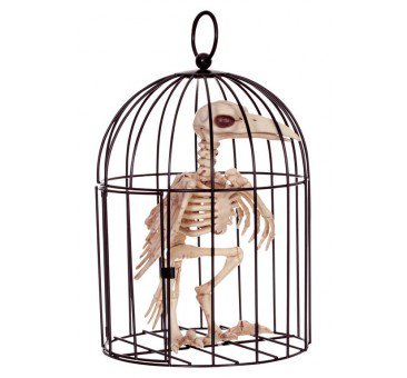 Sez53042 Skeleton Halloween Decoration Crow In Cage