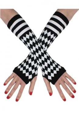 Glhw9556 Jester Fingerless Gloves, Black & White