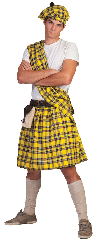 Ff601201 Yellow Plaid Highlander Adult Costume - One Size 40-44