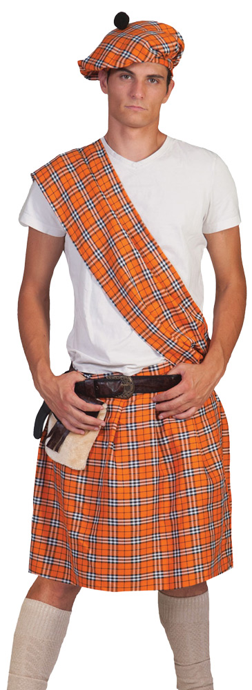 Ff601202 Orange Plaid Highlander Adult Costume - One Size 40-44