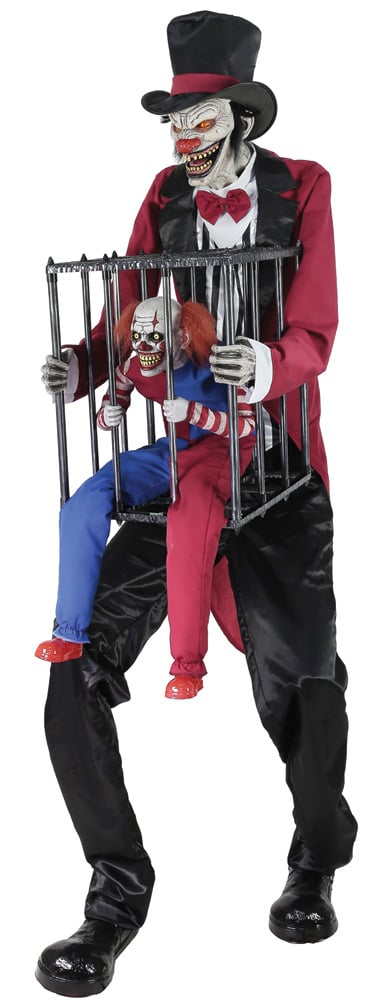 Mr124652 Rotten Ringmaster With Caged Clown Halloween Decoration