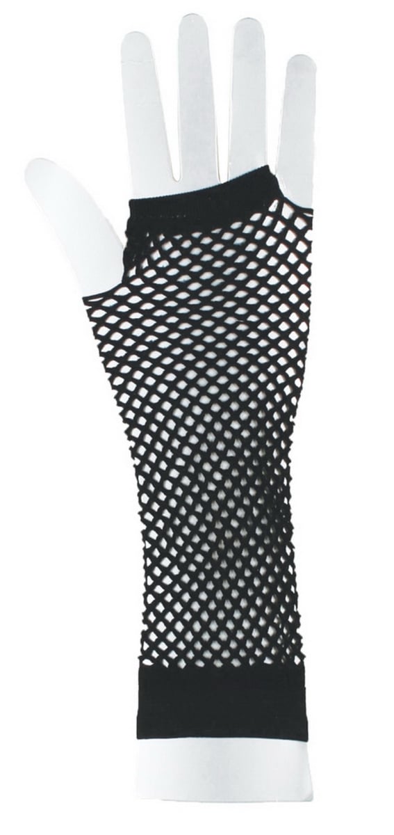 Fw90211bk Nylon Fingerless Fishnet Gloves - One Size