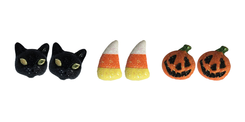 Glh180774 Pumpkin, Candy Corn & Black Cat Halloween Earrings - Set Of 3