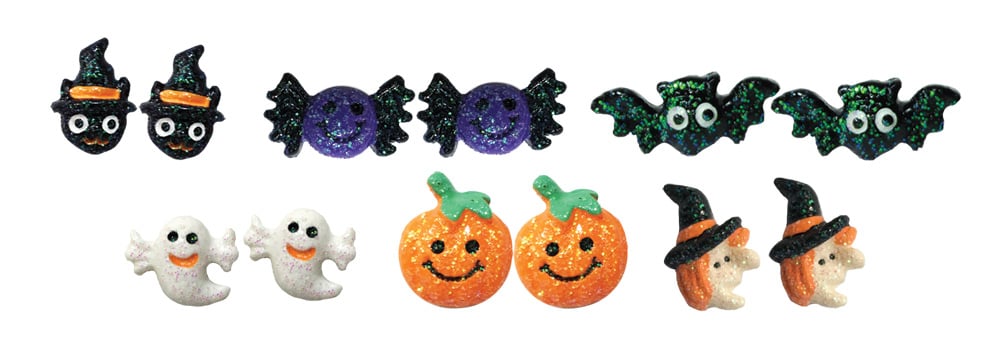 Glha76 Glittery Halloween Post Earrings, Set Of 6