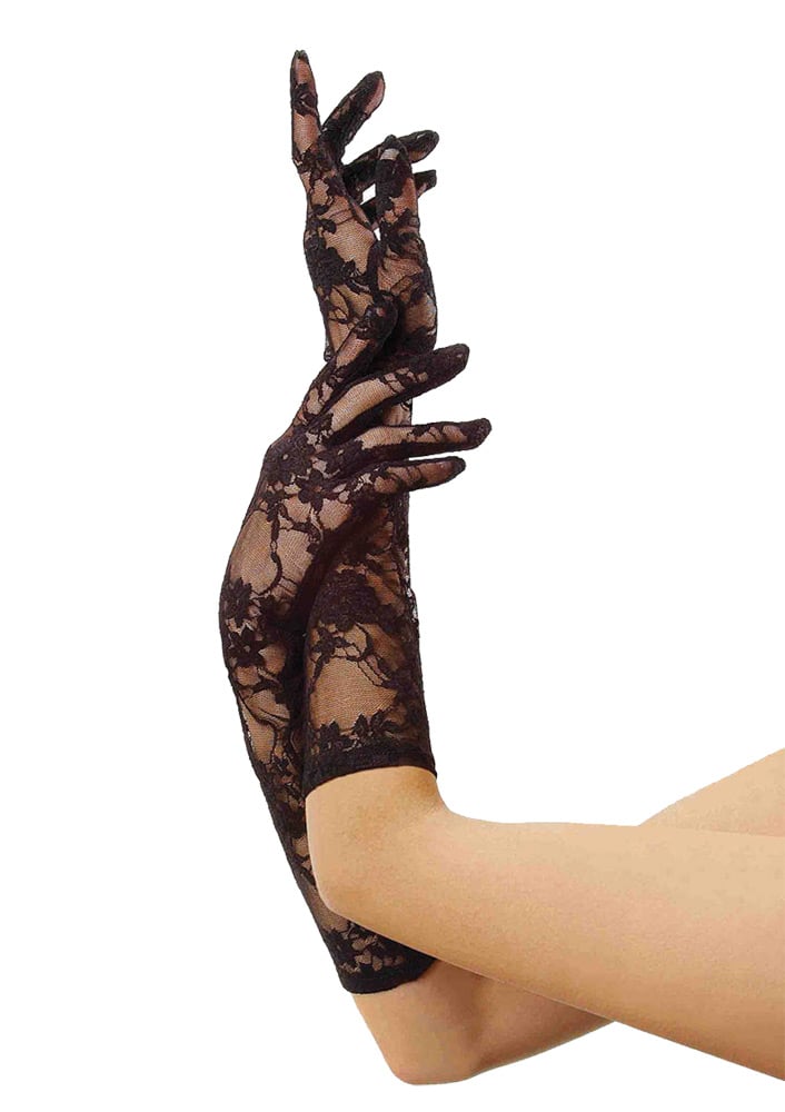 Uag1850 Black Lace Ruffle Long Stretch Gloves - One Size