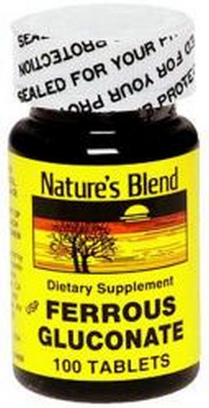 1896334 Natures Blend Ferrous Gluconate Dietary Supplement - 100 Tablets