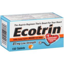 0034118 Ecotrin Low Strength Safety Coated Aspirin Pain Reliever Tablets, 81 Mg, 150 Count
