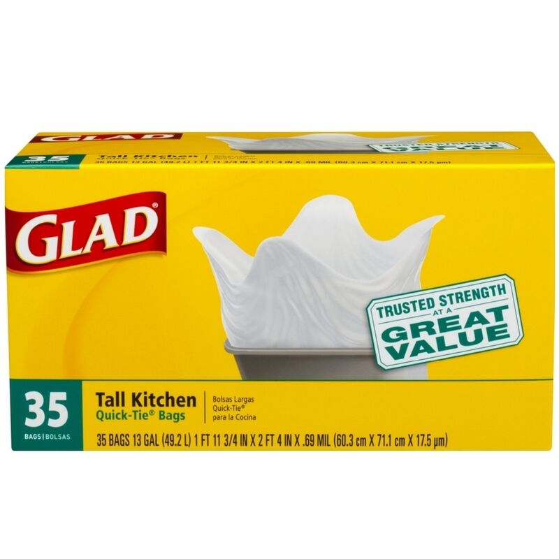 3854779 Glad Tall Kitchen Bags, Easy Tie Flaps, 13 Gal 35 Bags
