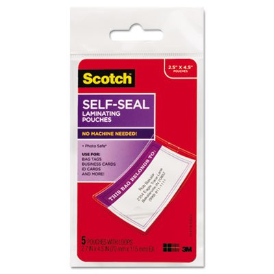 66530256 3m Scotch Self-sealing Laminating Pouches, Bag Tags With Loops, Glossy, 5 Pouches