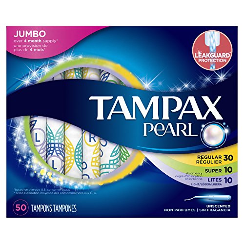 0788546 Tampax Pearl Palstic Tampons, Triplepack, Light, Regular & Super Absorbency, Unscented, 50 Count