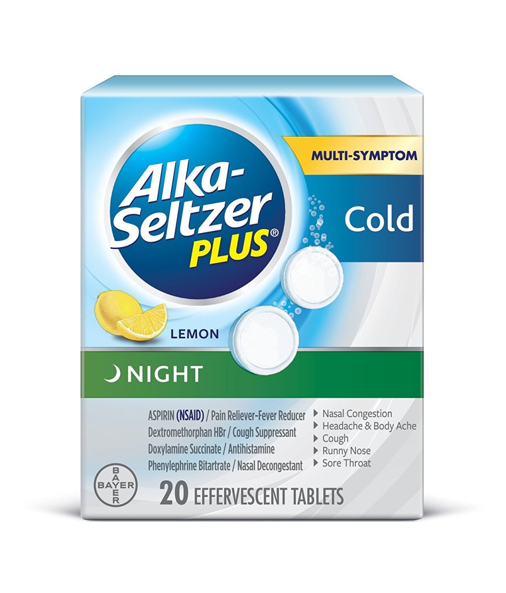 Healing Solutions 0300543 Alka-seltzer Plus Night Cold Medicine, Lemon Effervescent Tablets - 20 Count