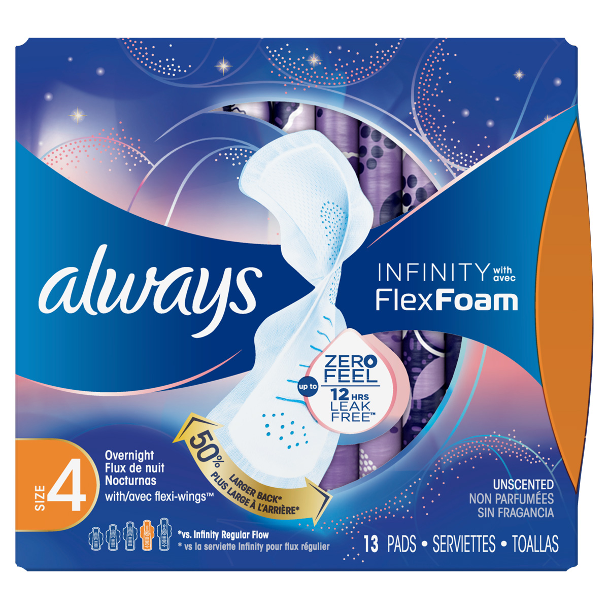 5577640 Infinity Overnight Sanitary Pads - 13 Count - Pack Of 12