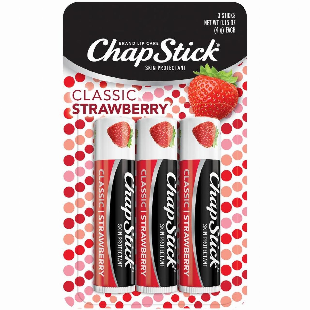 318124 0.15 Oz Classic Lip Balm, Strawberry - Pack Of 3