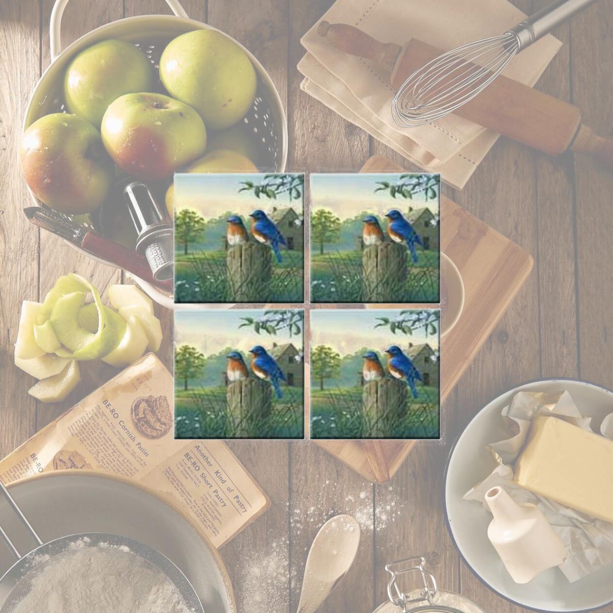 Picture of McGowan TT92380 Tuftop Country Morning Bluebirds Coasters Set of 4