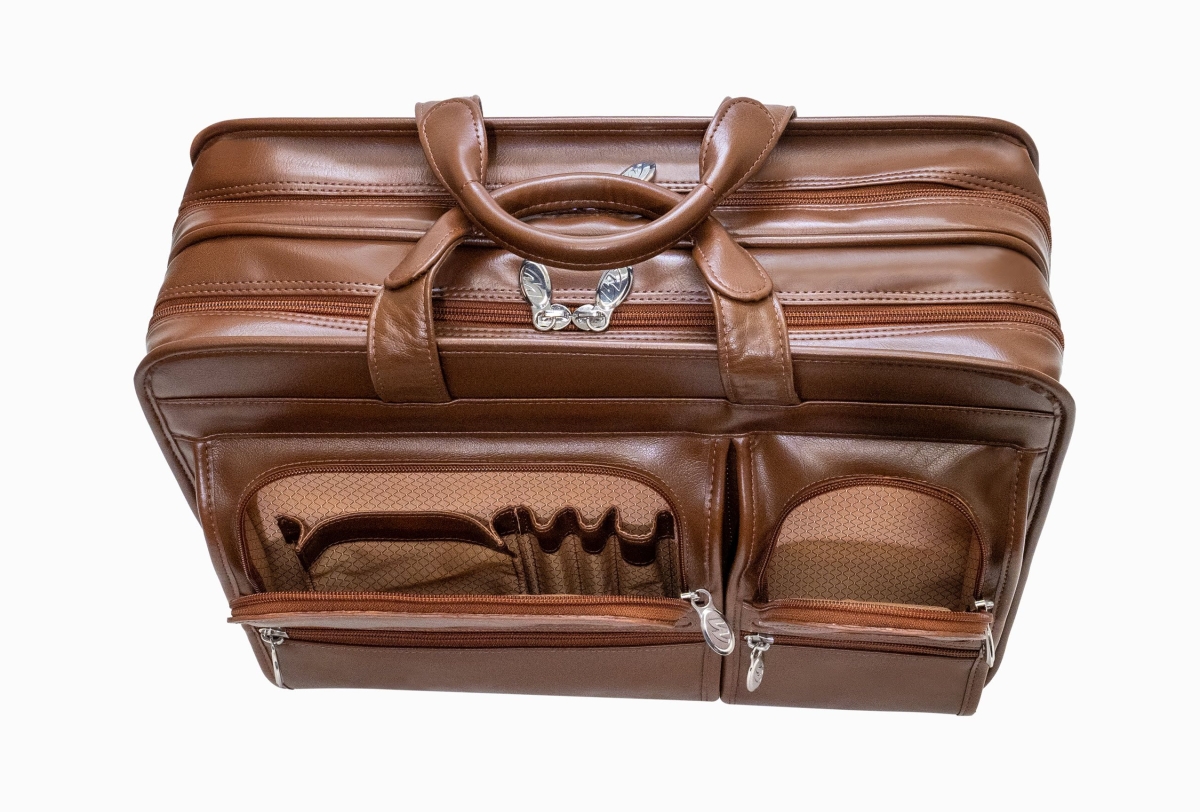 Picture of McKlein 88444 17 in. Leather Detachable-Wheeled Laptop Case&#44; Brown