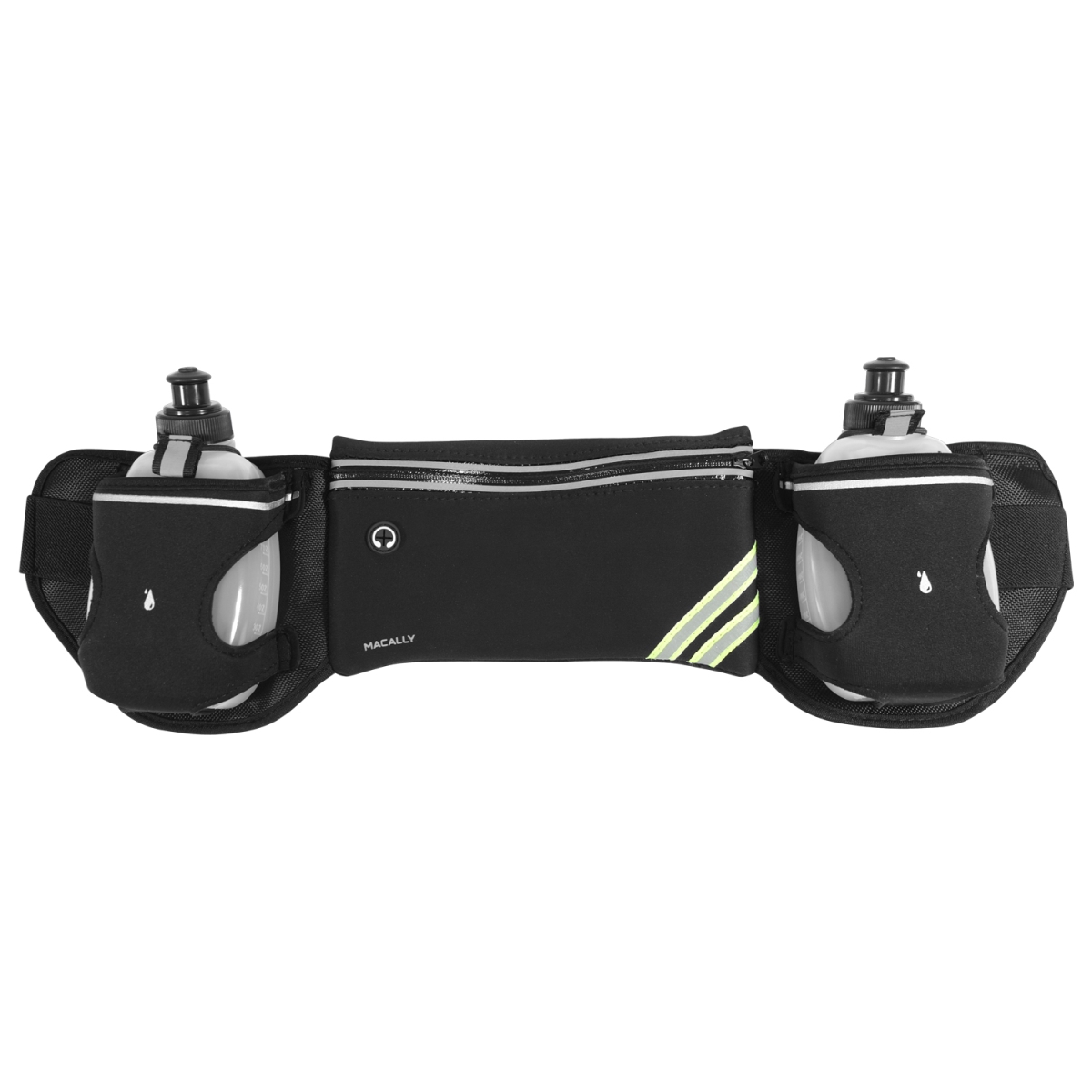 Runbeltp2 Adjustable & Reflective Running Waist Belt With Two Reusable Water Bottles & Large Zipper Pocket