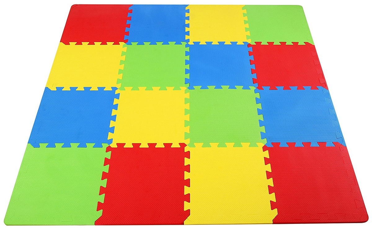 Playmat Kids Puzzle Exercise Safety Play Mat With 10 Pads, Green & Yellow