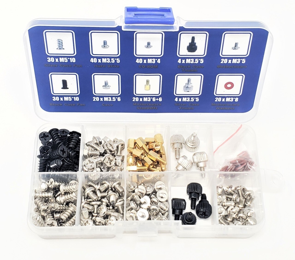 SCW-296PC PC Computer Screws Assortment Kit for Computer Hard Drive Mother Board Standoffs Fan CD-ROM Assembling - 228 Piece
