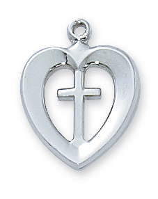 L419 0.63 x 0.49 x 0.6 in. Sterling Silver Heart & Cross Pendant for Brass Chain