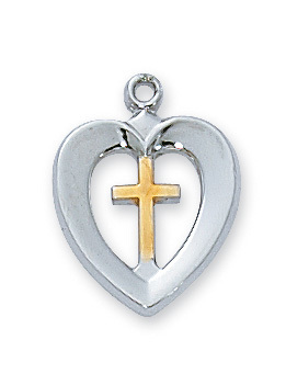 L596 0.63 x 0.49 x 0.6 in. Sterling Silver Heart & Cross Pendant