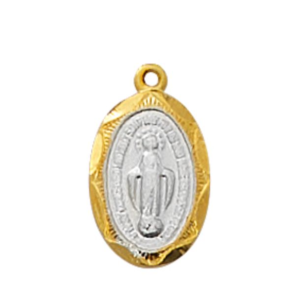 13 in. Two-Tone Sterling Miraculous Pendant with Gold Plated Brass Chain Boxed