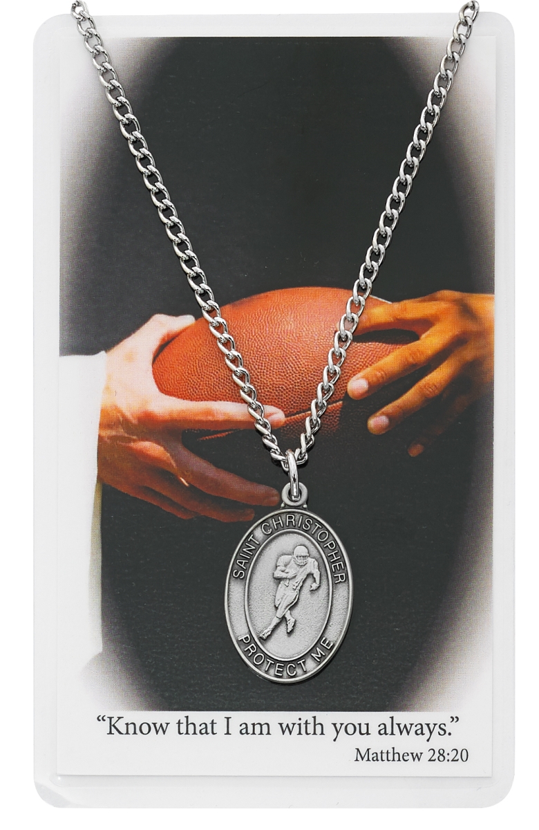 PSD675FT Boys Football Prayer Pewter Medal with 24 in. Stilvertone Chain & Laminated Holy Card Set