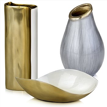 3680 Sedoso Wave Vase, White & Gold