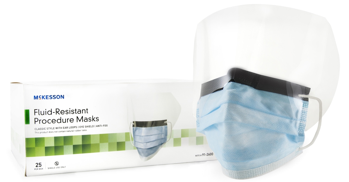 GTIN 612479101180 product image for McKesson 91261100 Procedure Mask with Eye Shield, Blue - One Size Fits Most  | upcitemdb.com