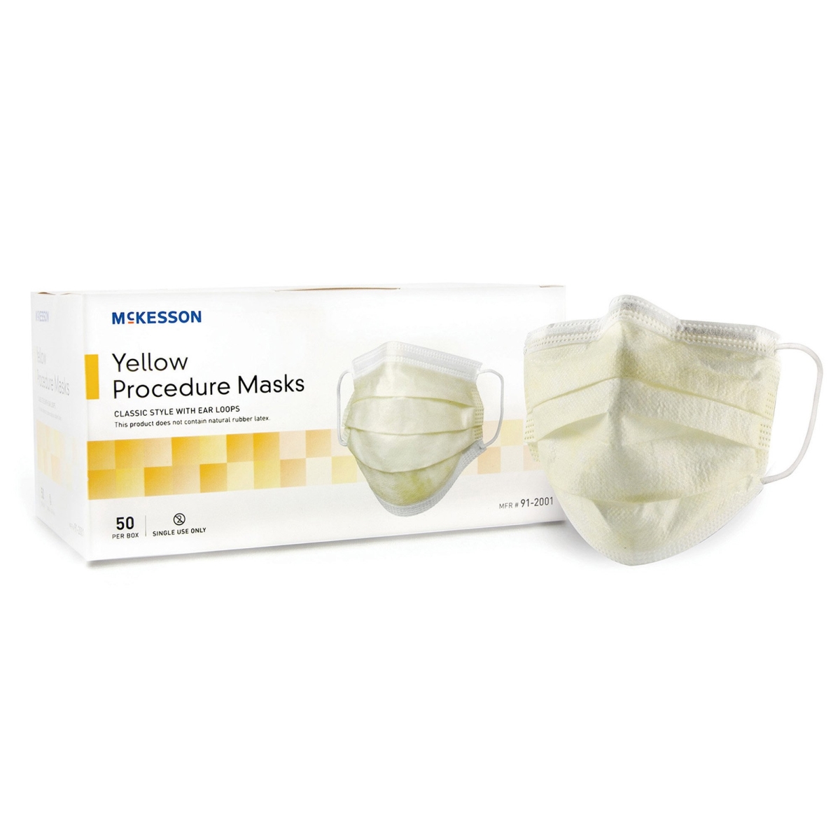 GTIN 612479101609 product image for McKesson 91201100 Procedure Mask, Yellow - One Size Fits Most - Pack of 50 | upcitemdb.com