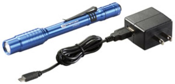 Stylus Pro USB Rechargeable Penlight with 120V AC Adapter, USB Cord, & Nylon Holster, Blue