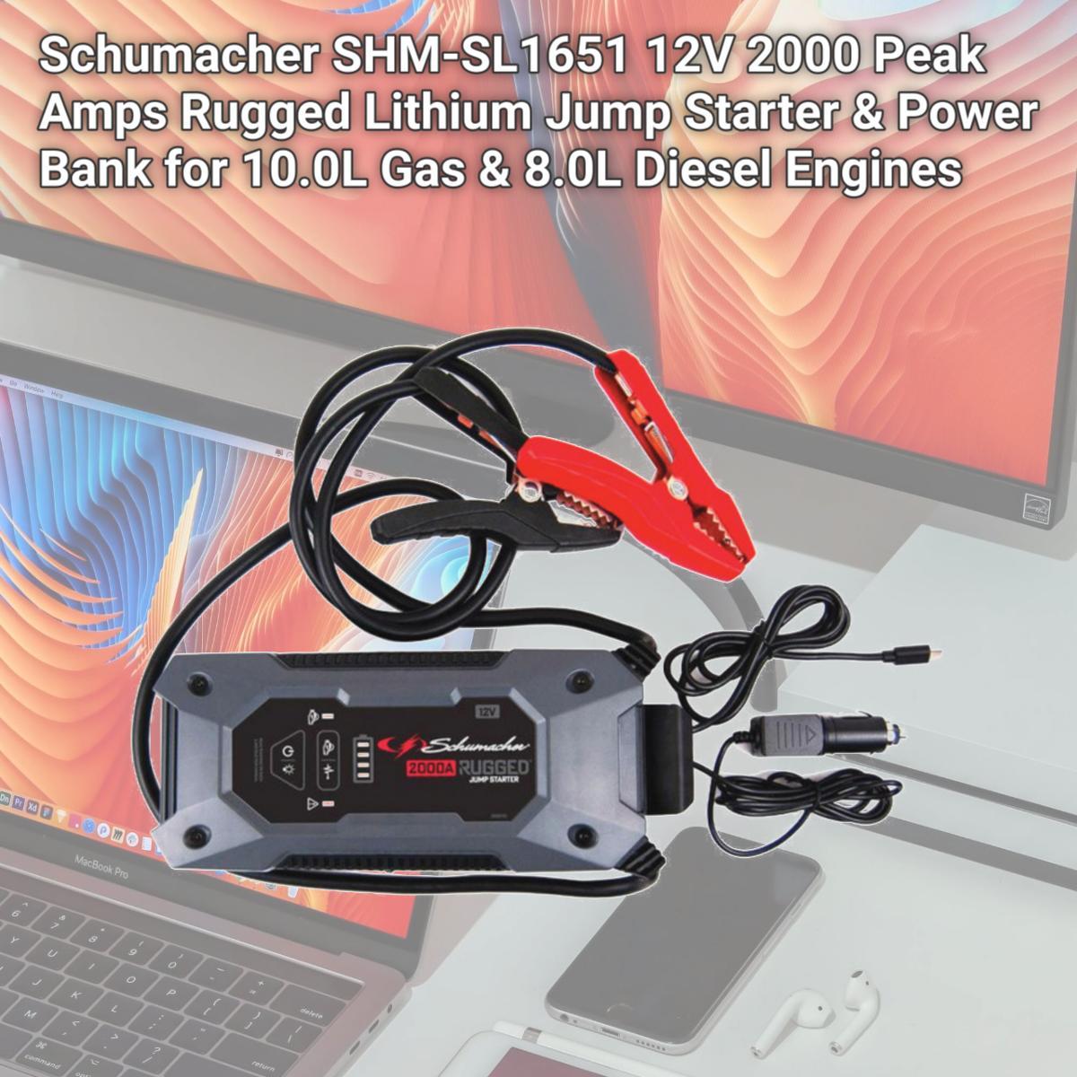 Picture of Schumacher SHM-SL1651 12V 2000 Peak Amps Rugged Lithium Jump Starter & Power Bank for 10.0L Gas & 8.0L Diesel Engines